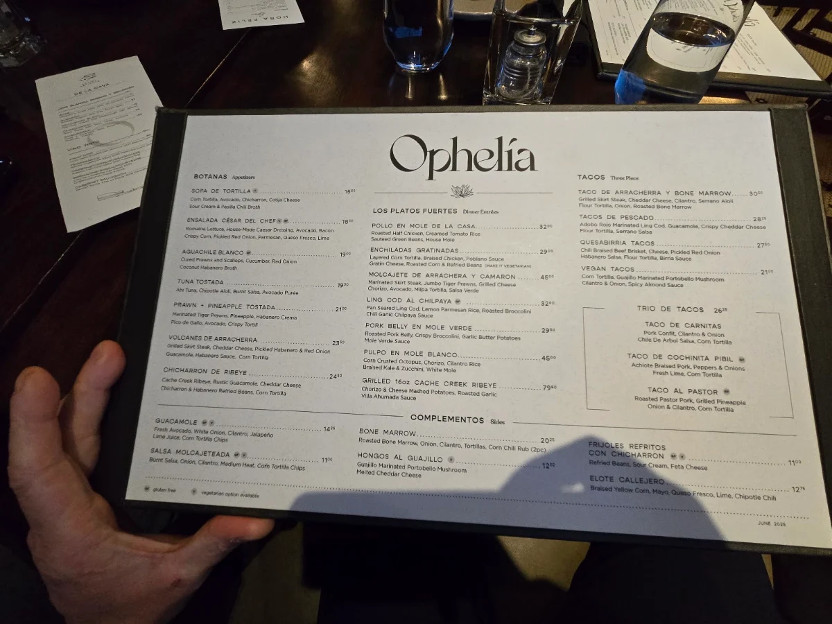 Menu, Ophelia