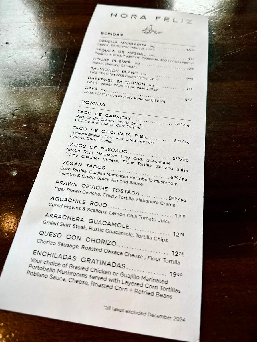 Menu, Ophelia