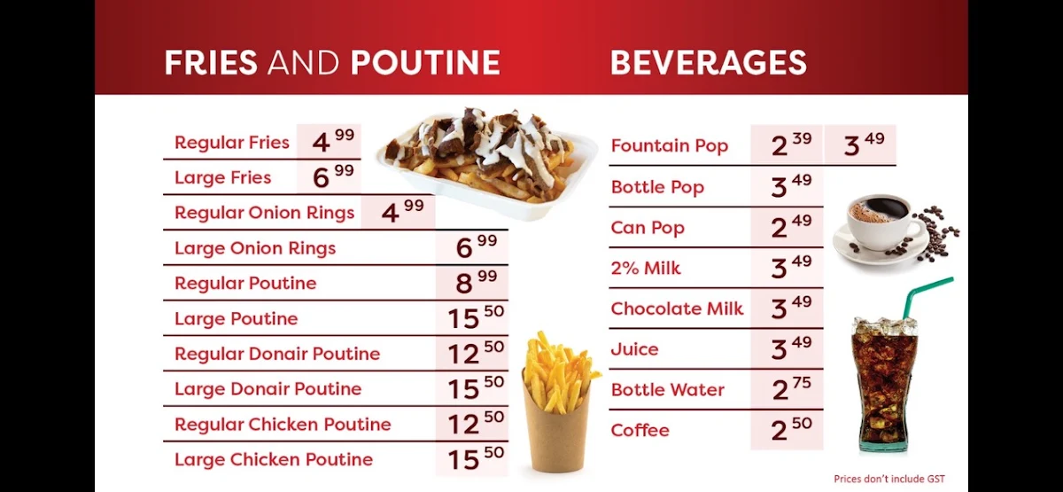 Menu, Mike’s Sub & Donair