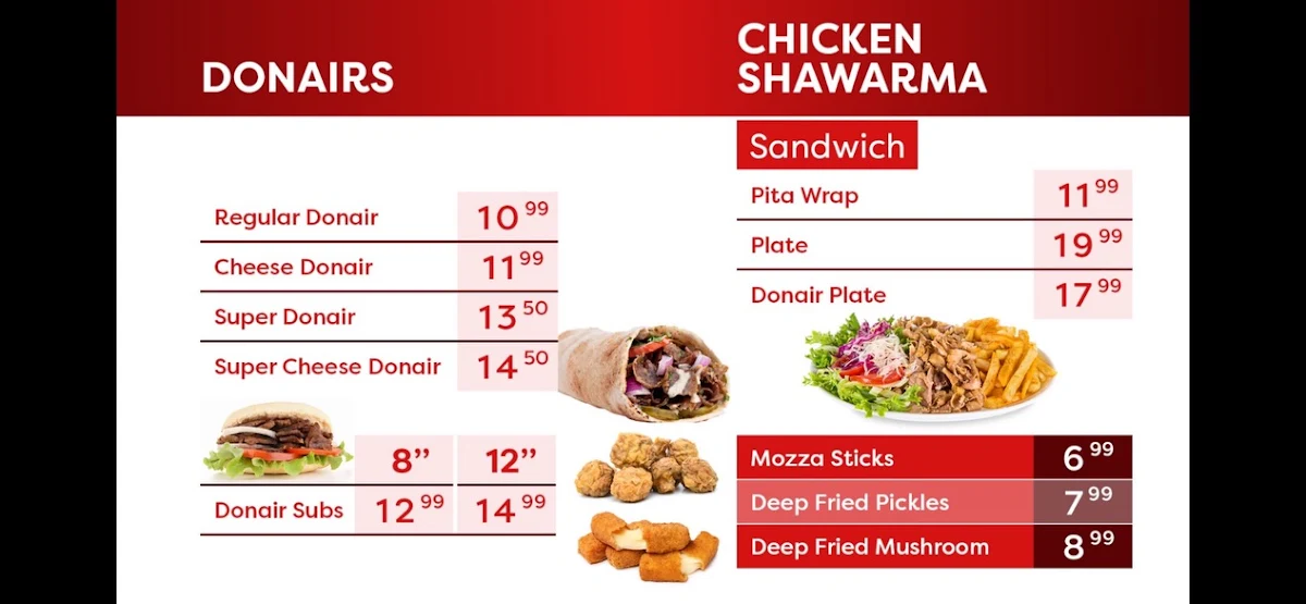 Menu, Mike’s Sub & Donair