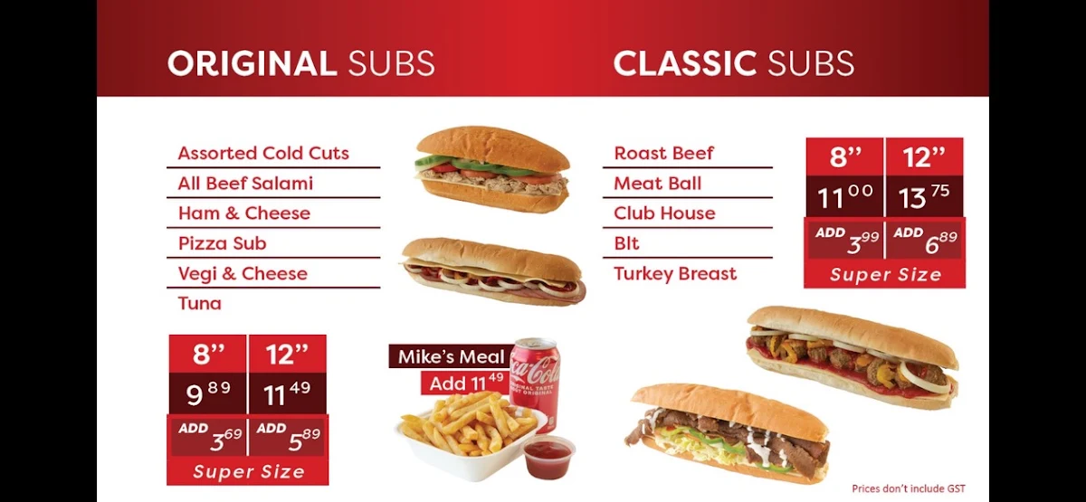 Menu, Mike’s Sub & Donair