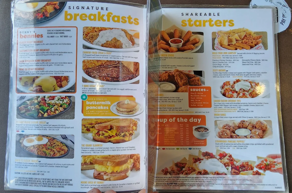 Menu, Denny's Restaurant Napanee