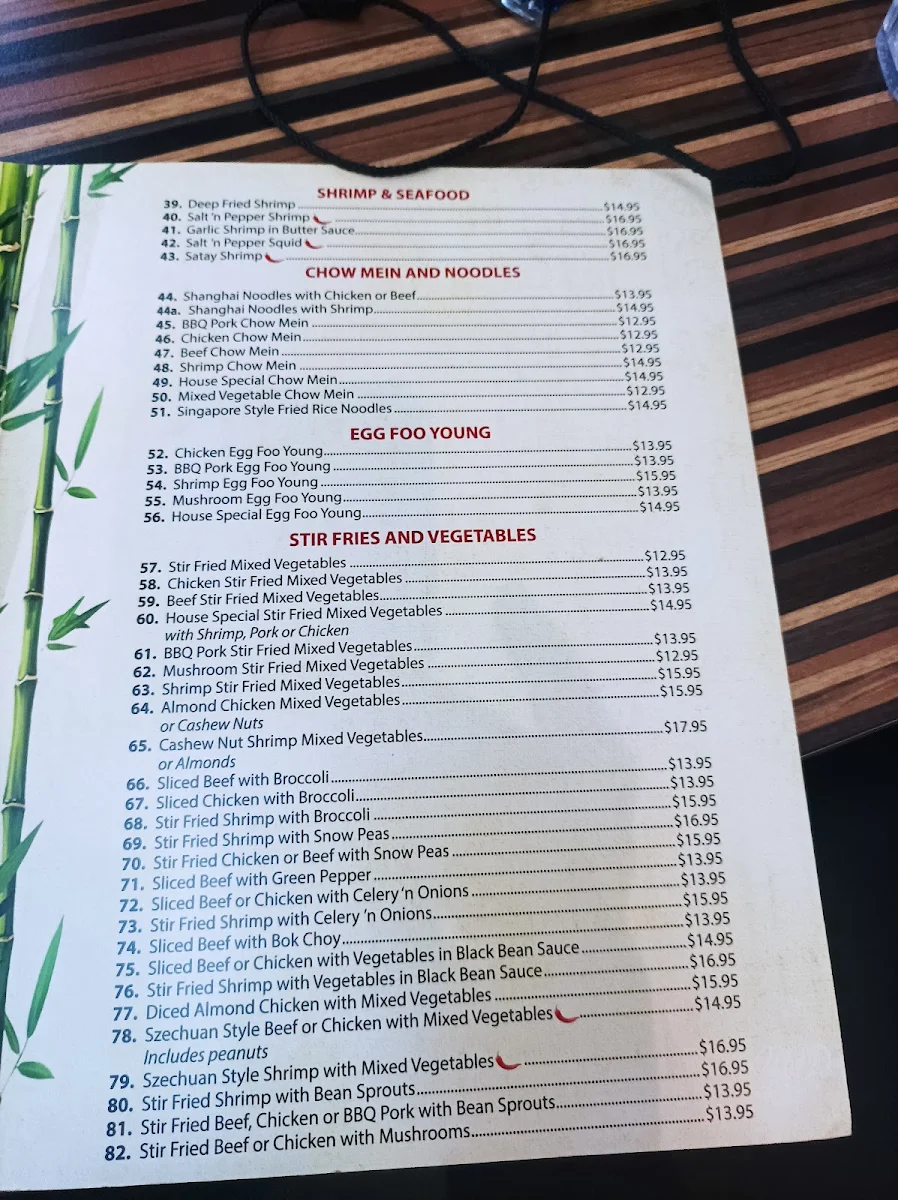 Menu, Asia Garden