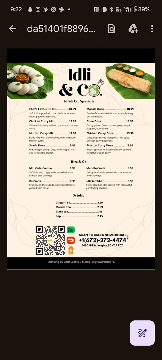 Menu, Idli & Co. by Ruchi Kitchen