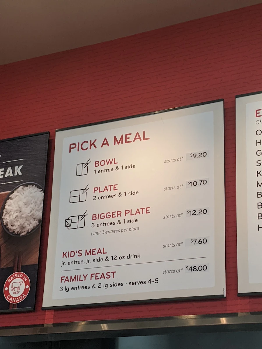 Menu, Panda Express