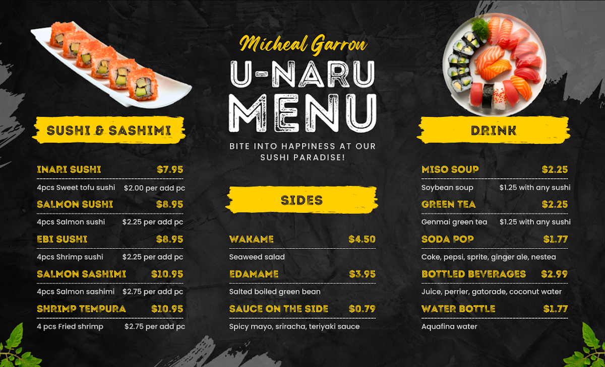 Menu, U-naru Sushi Michael Garron Hospital