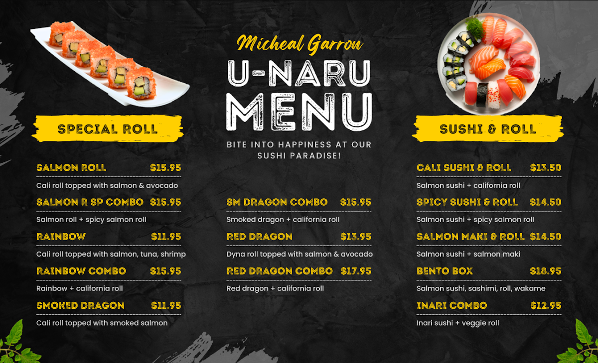 Menu, U-naru Sushi Michael Garron Hospital