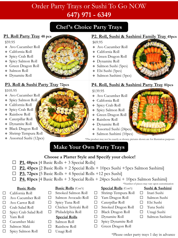 Menu, U-naru Sushi Michael Garron Hospital