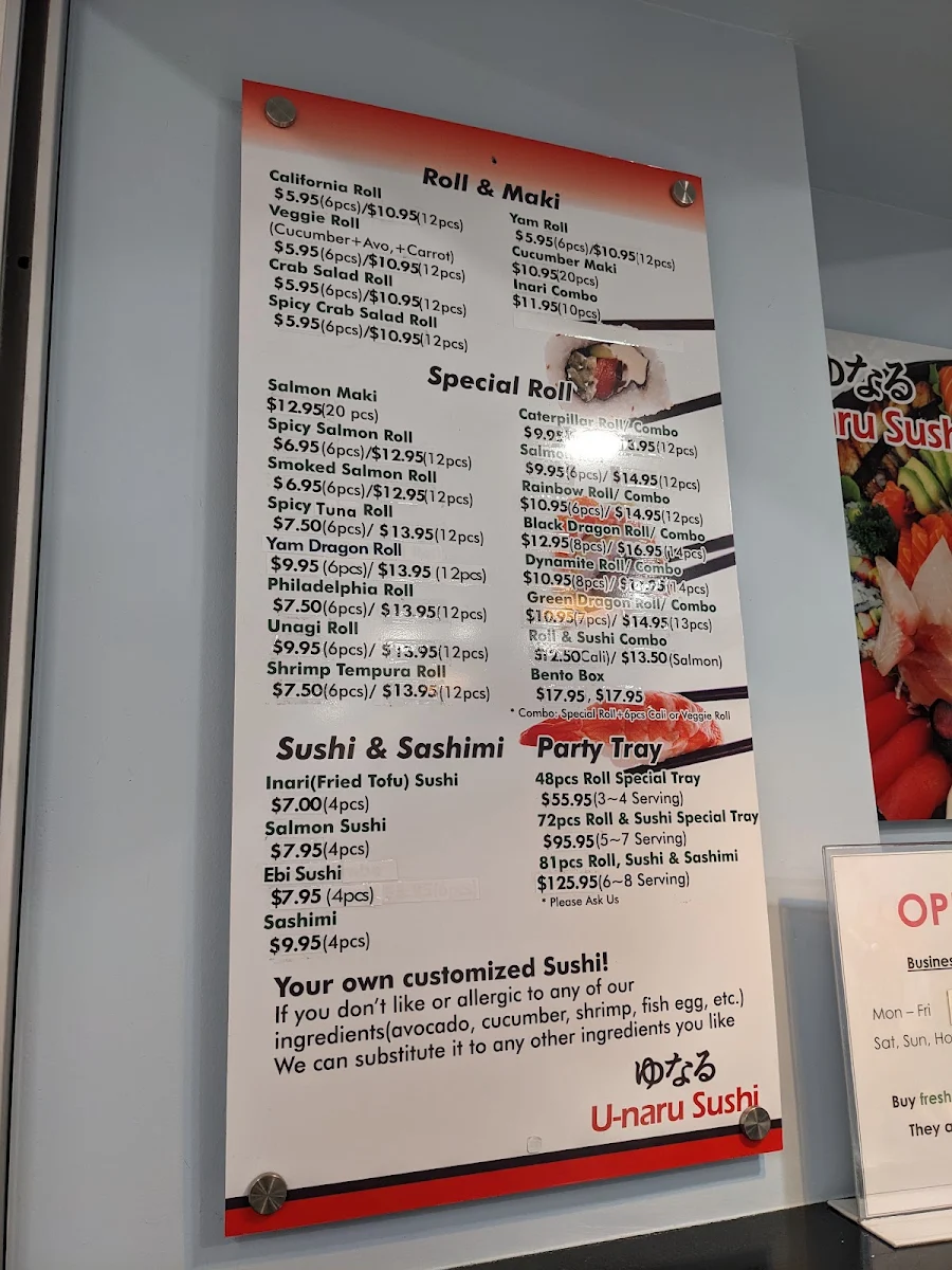 Menu, U-naru Sushi Michael Garron Hospital