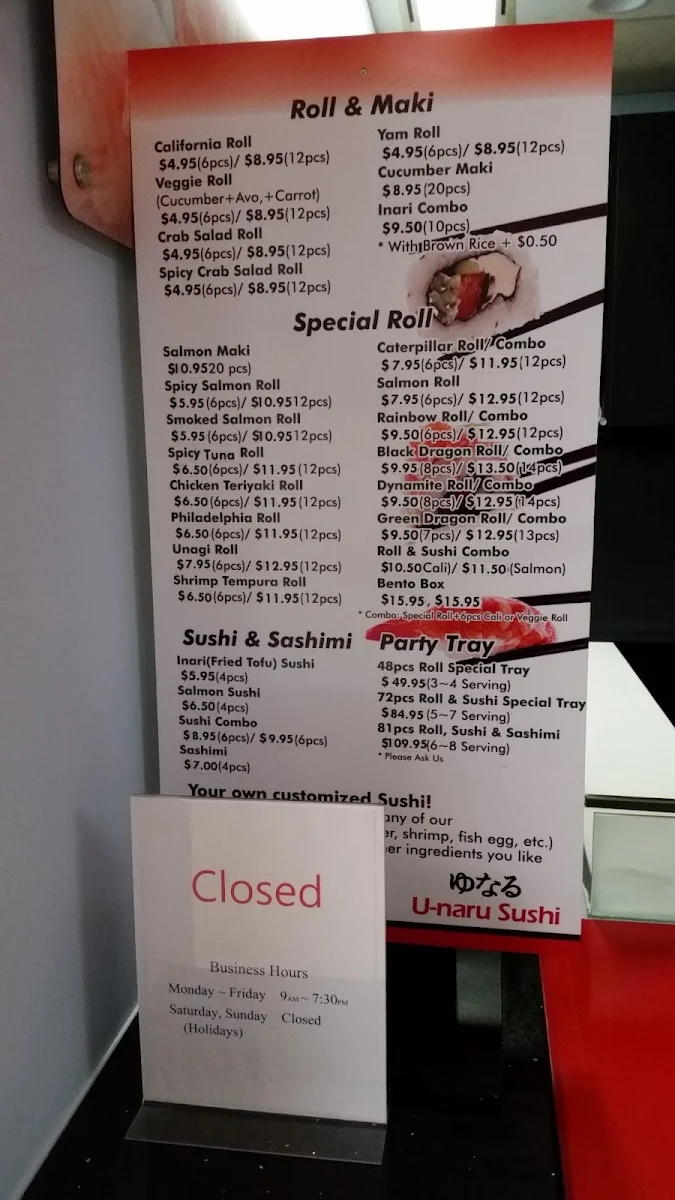 Menu, U-naru Sushi Michael Garron Hospital