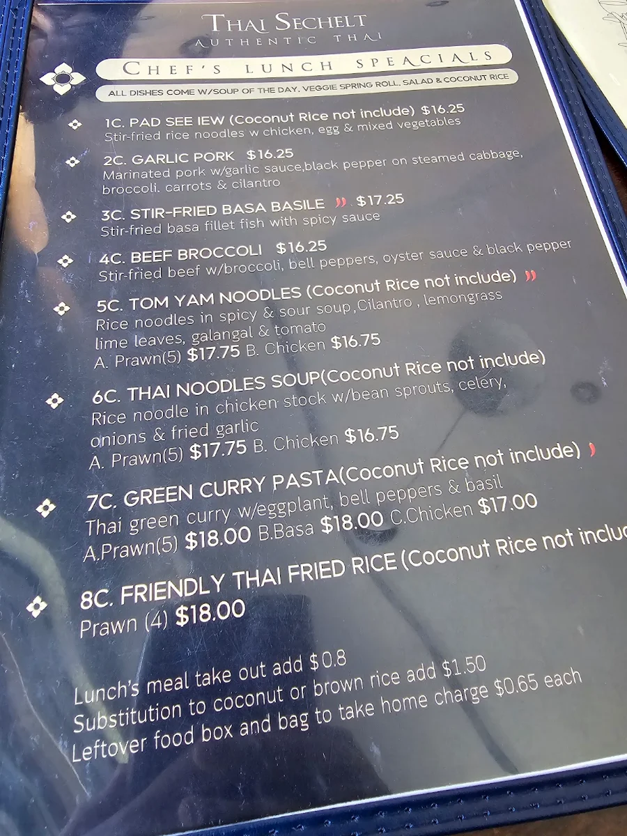 Menu, Thai Sechelt