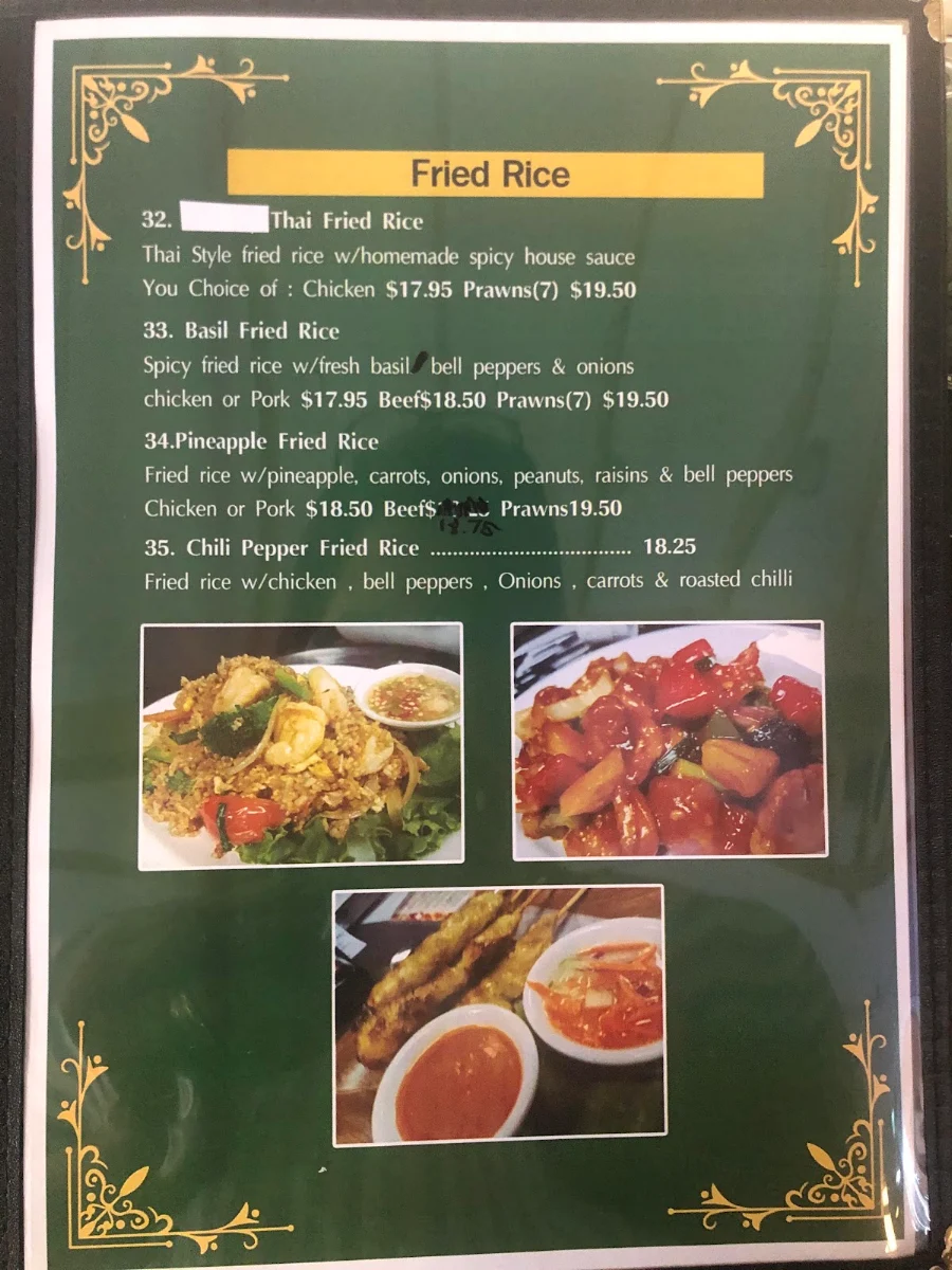 Menu, Thai Sechelt
