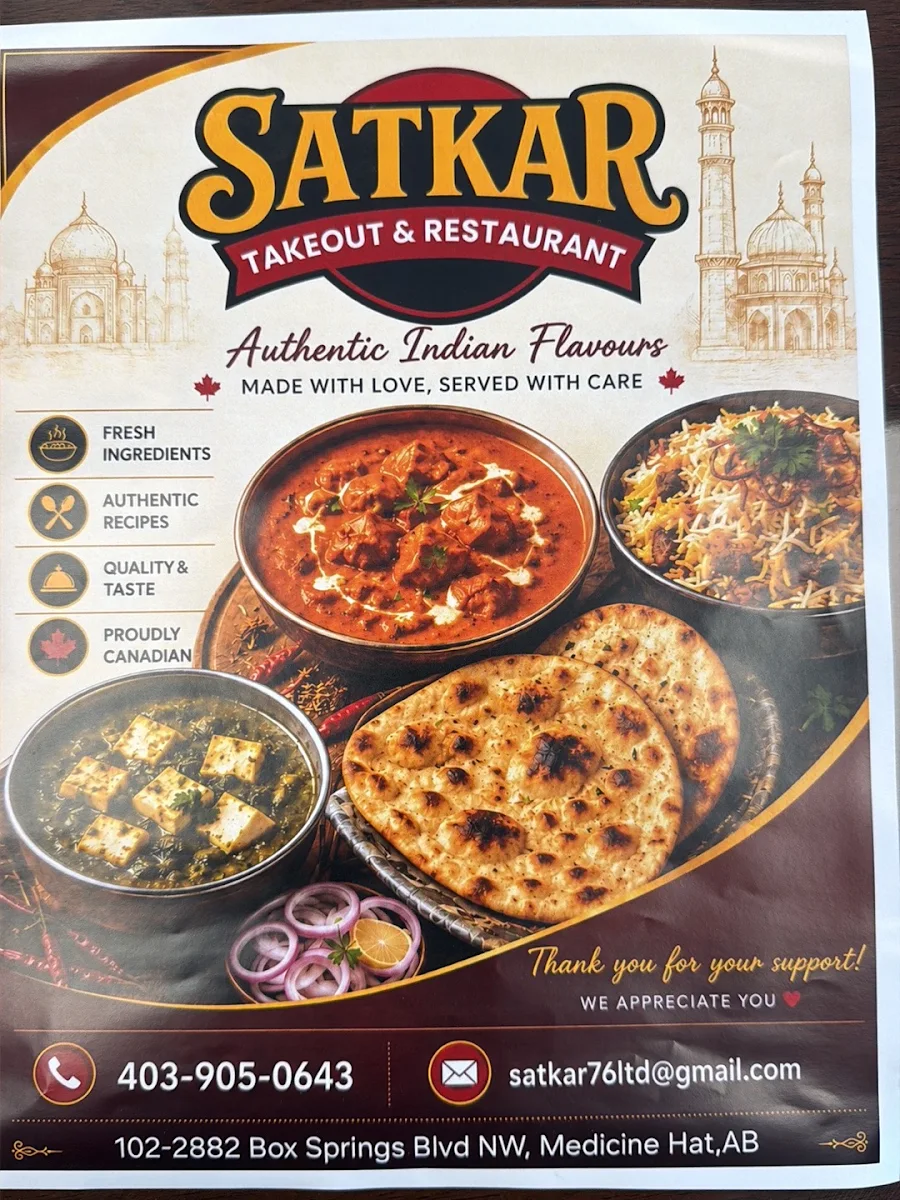 Menu, Satkar Indian Restaurant