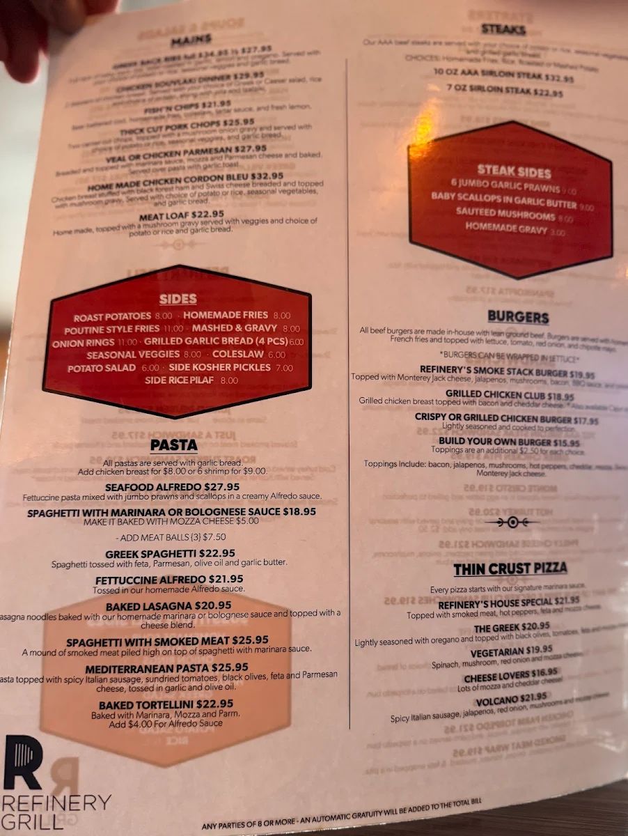 Menu, Refinery Grill