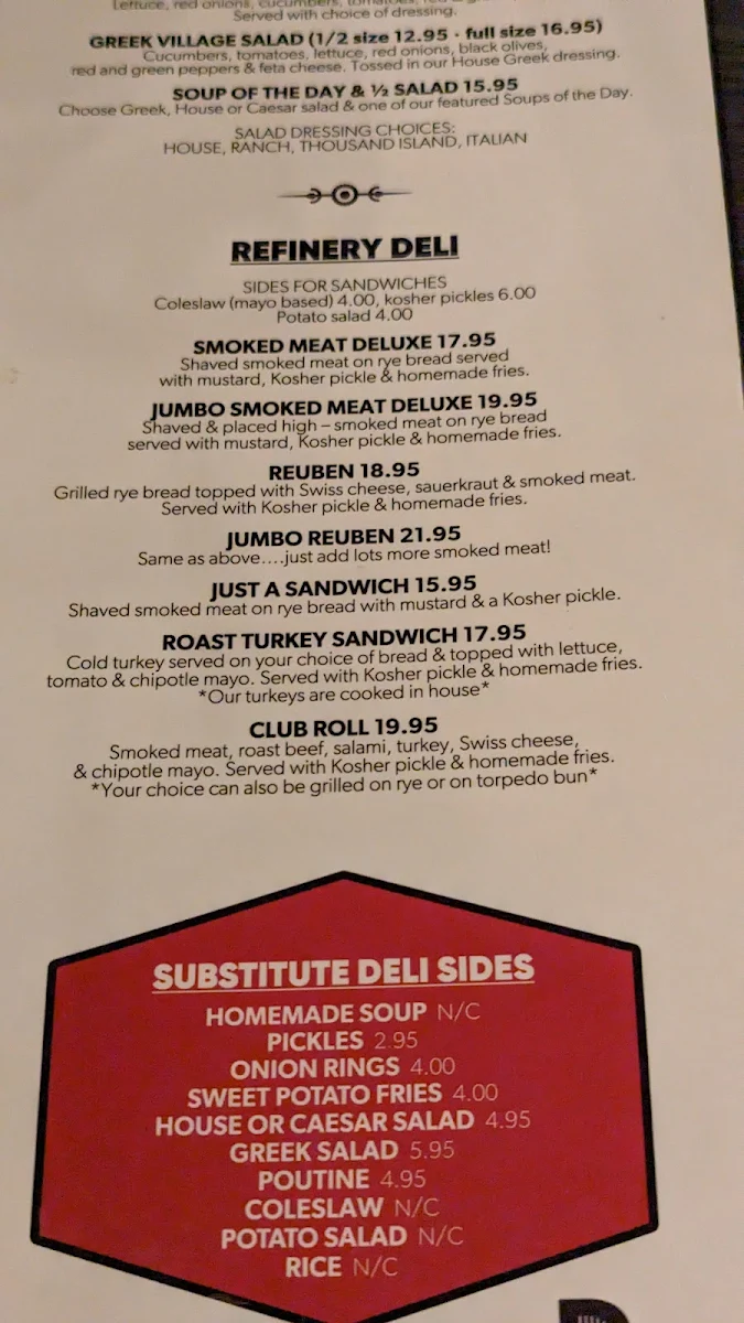 Menu, Refinery Grill