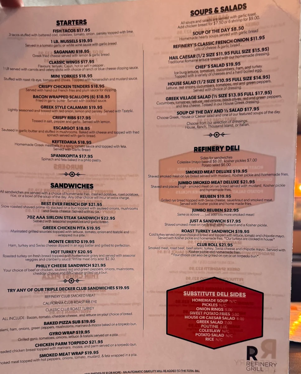 Menu, Refinery Grill