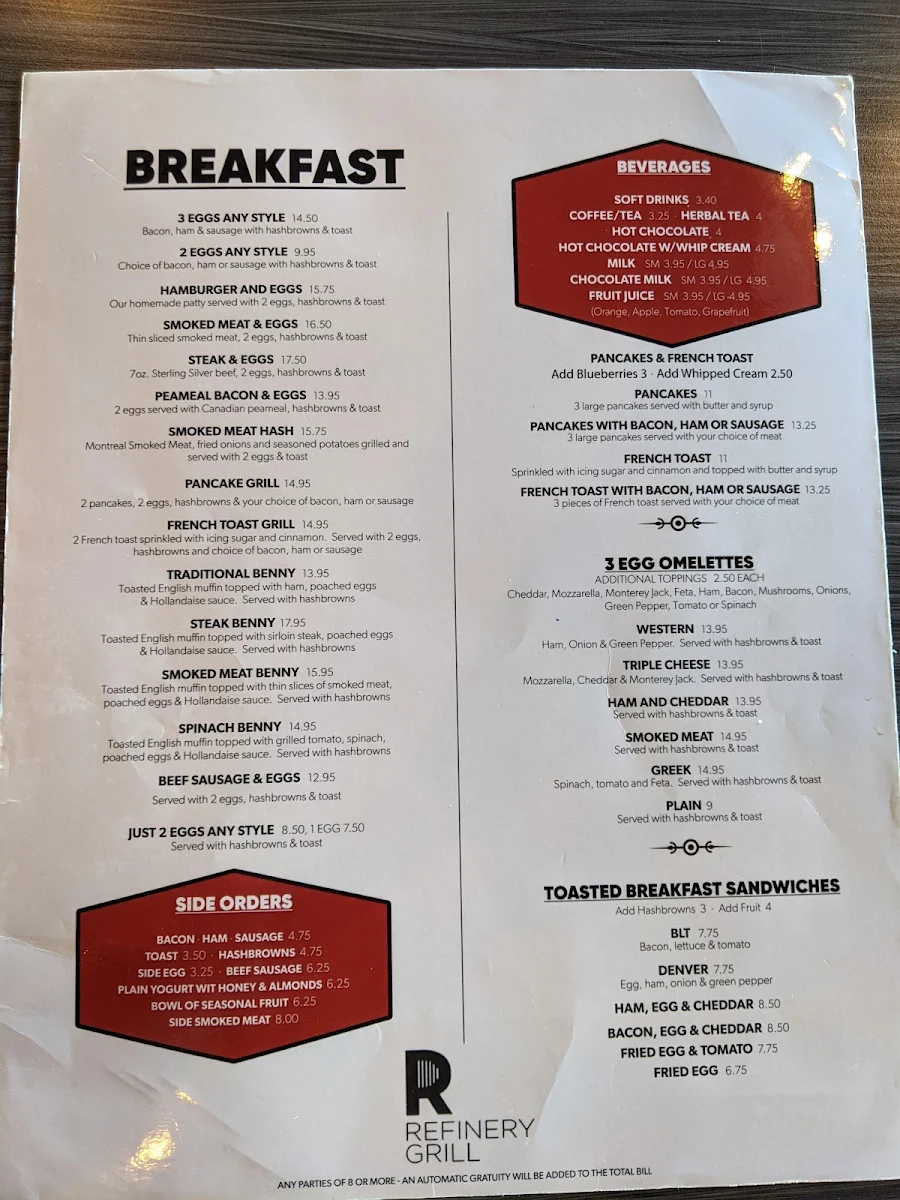 Menu, Refinery Grill