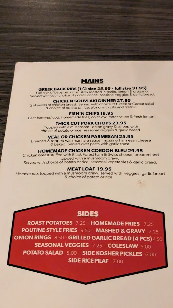 Menu, Refinery Grill