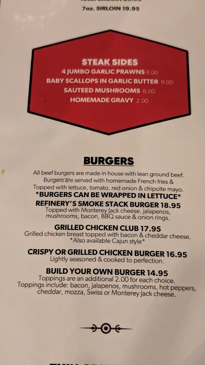 Menu, Refinery Grill