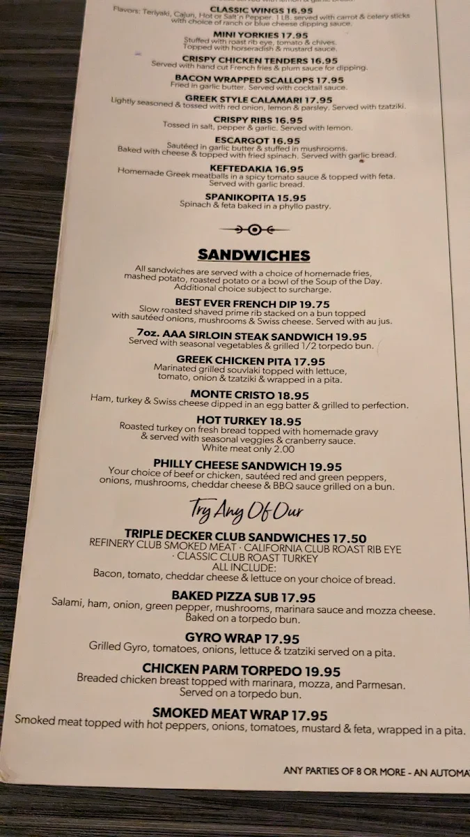 Menu, Refinery Grill