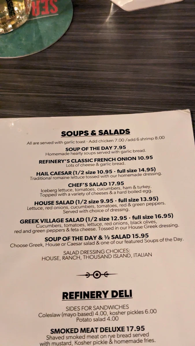 Menu, Refinery Grill