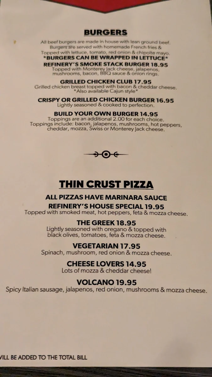 Menu, Refinery Grill