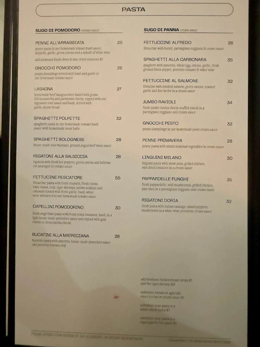 Menu, Vagabondo Restobar