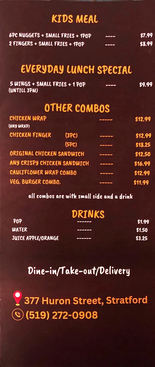 Menu, CRAWINGS