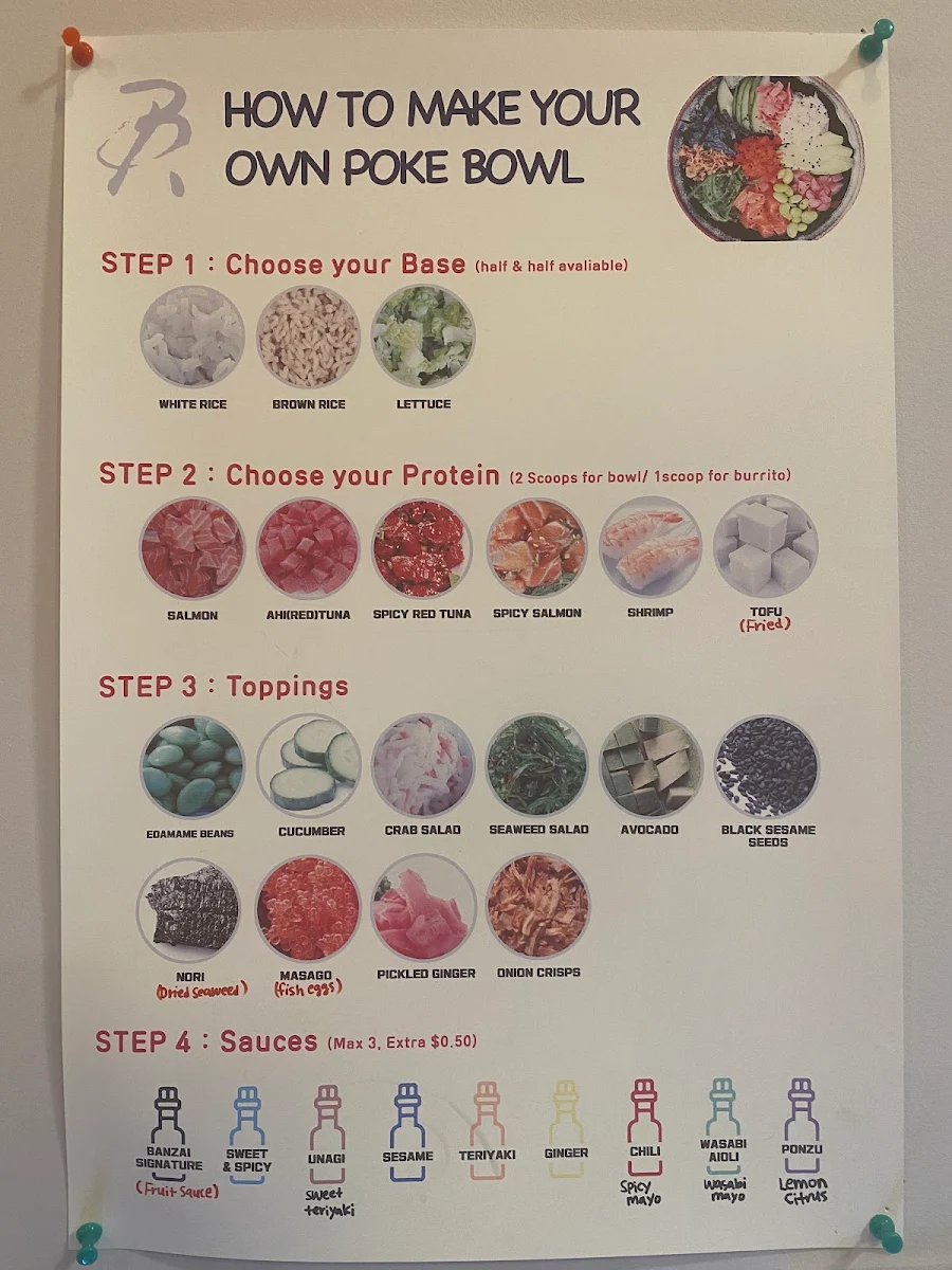 Menu, Banzai Sushi & Teriyaki House