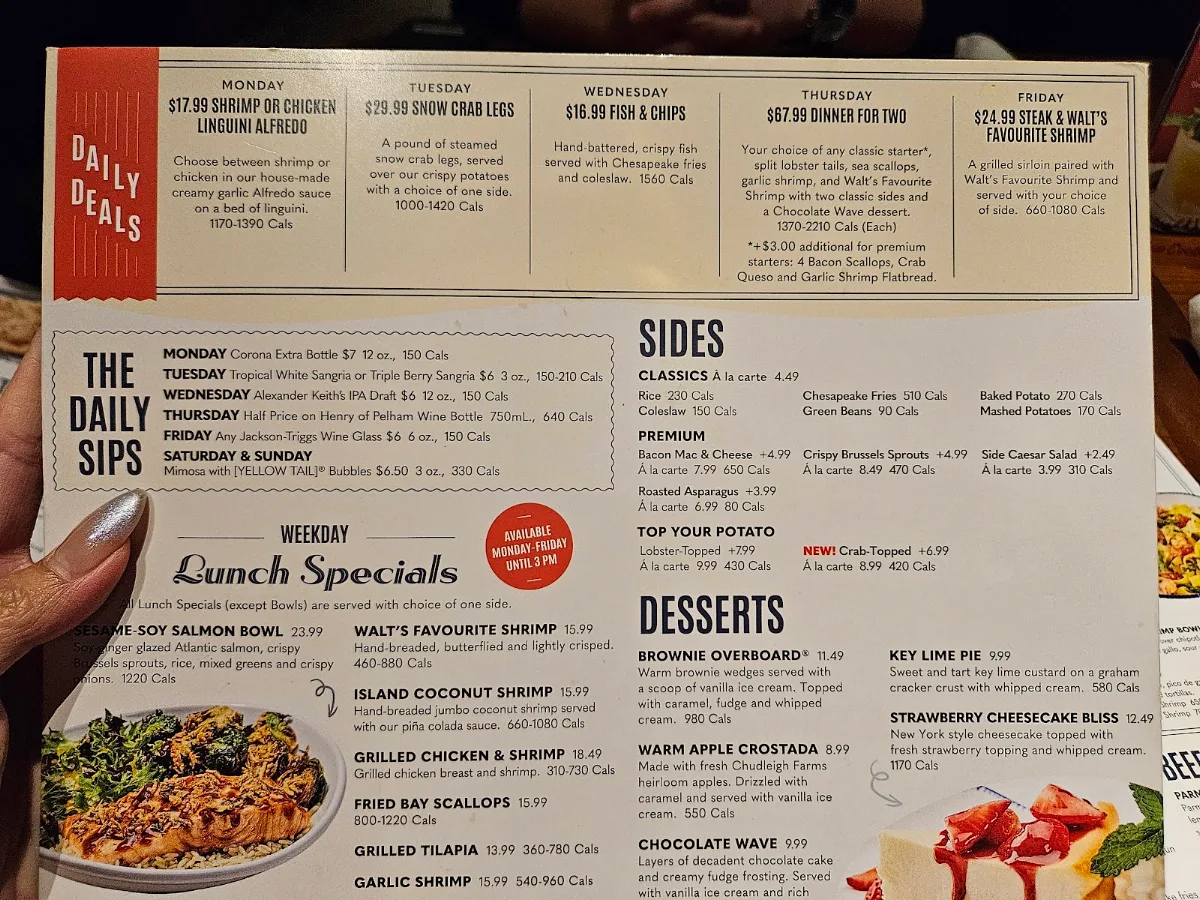 Menu, Red Lobster