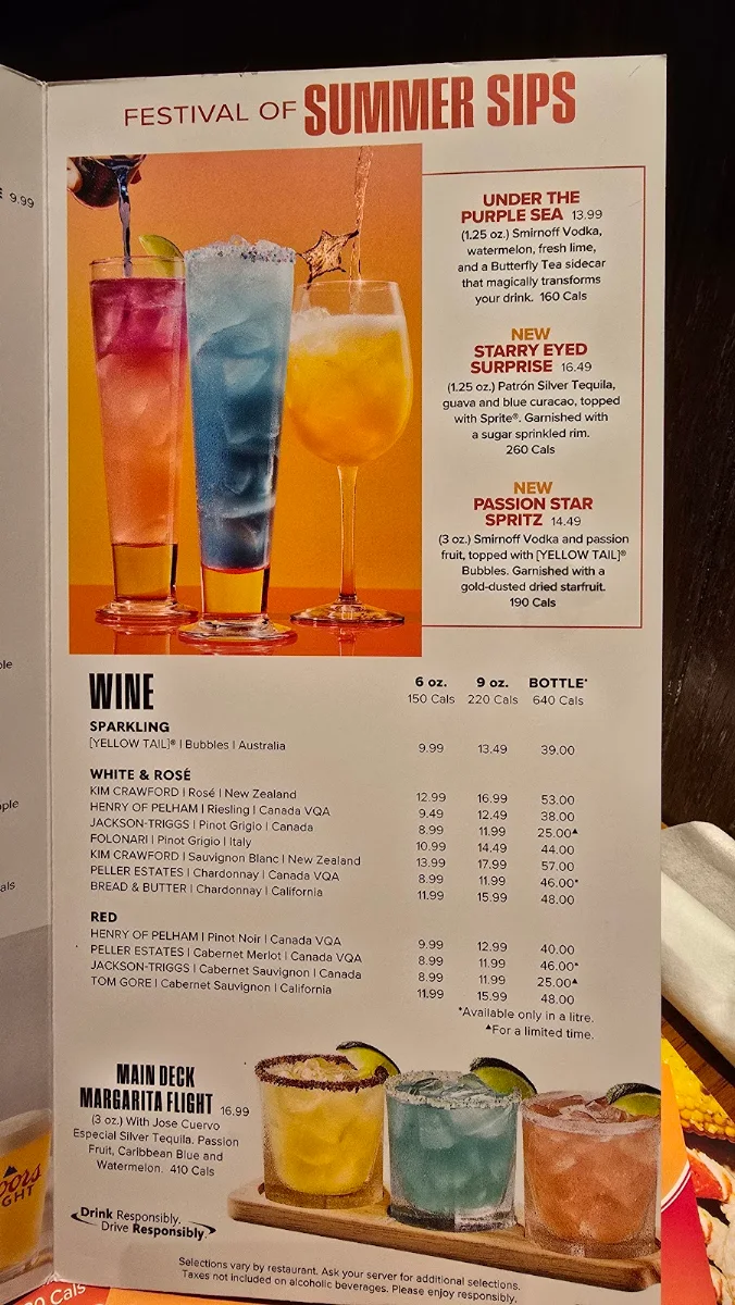 Menu, Red Lobster