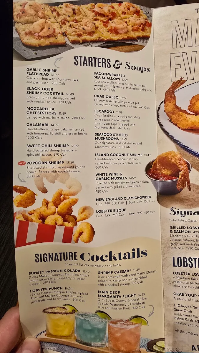 Menu, Red Lobster