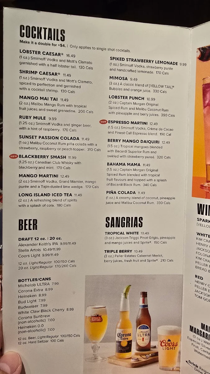 Menu, Red Lobster