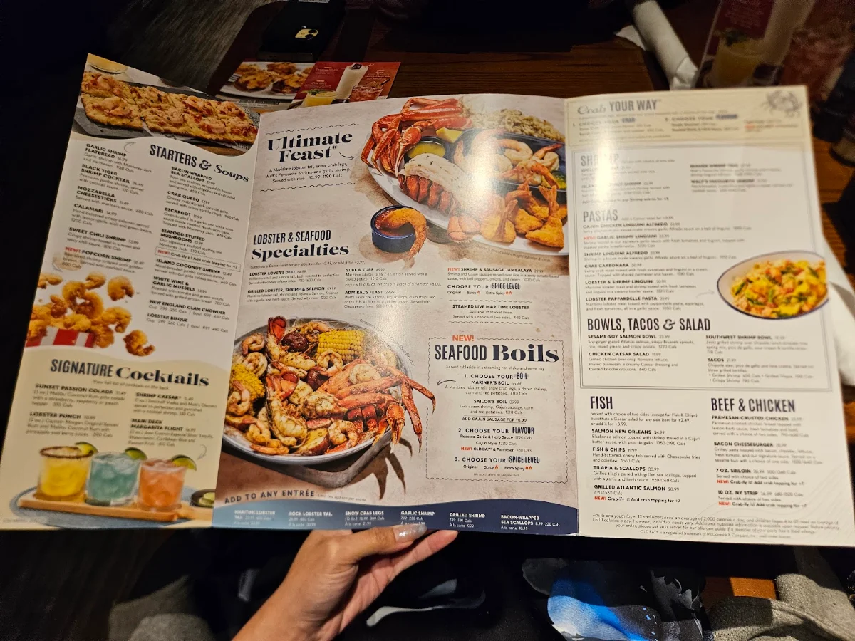 Menu, Red Lobster