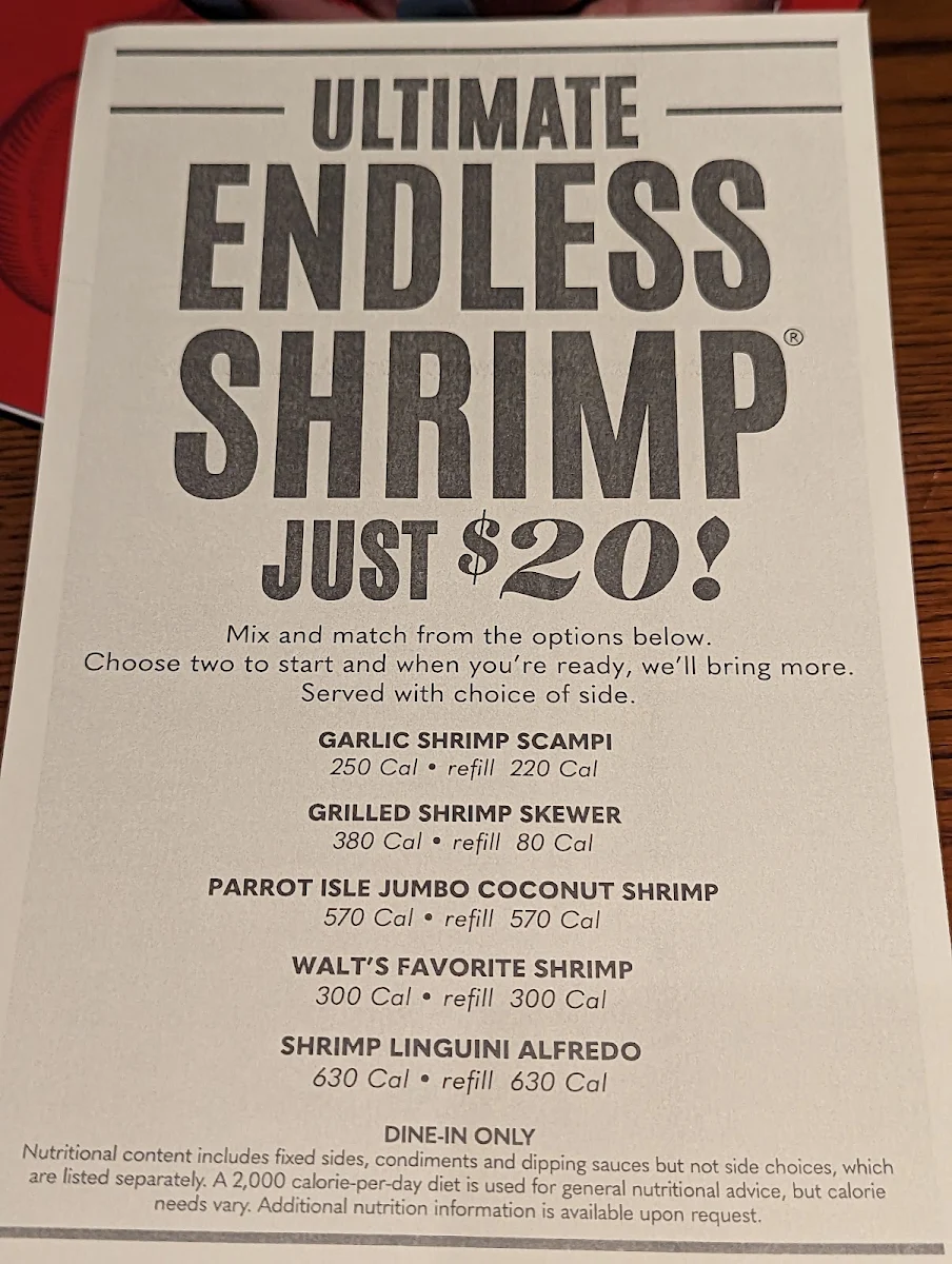 Menu, Red Lobster
