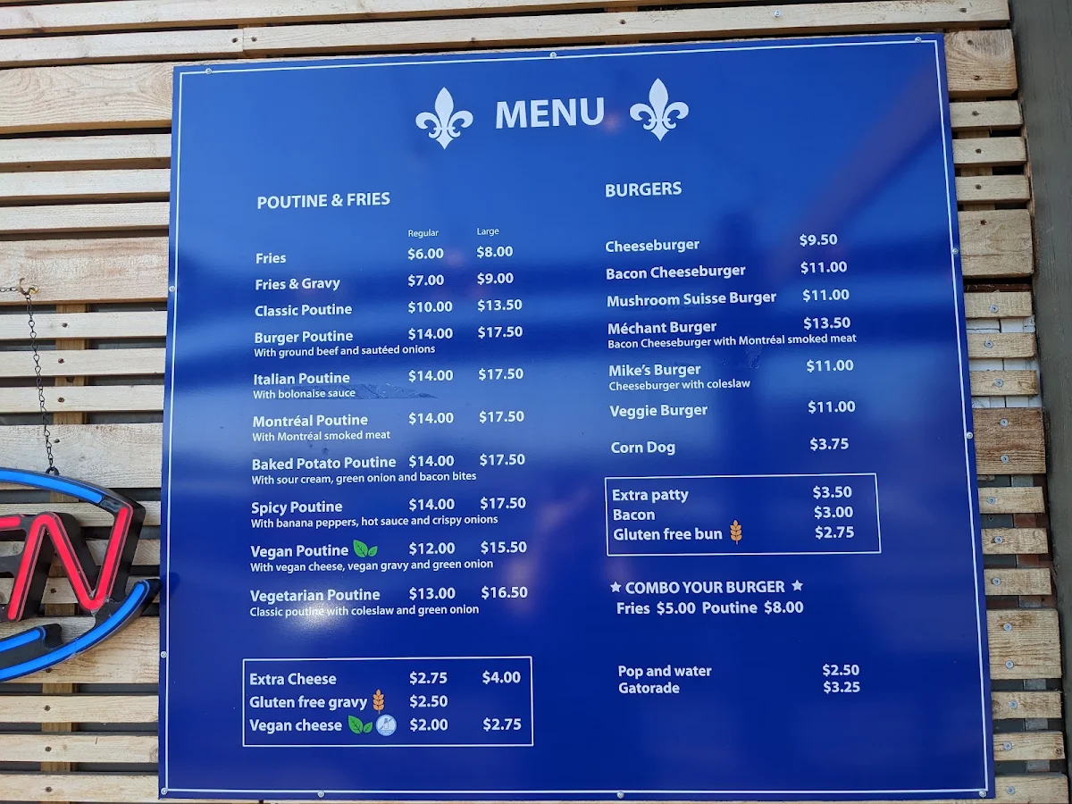 Menu, L'Authentique Poutine and Burgers