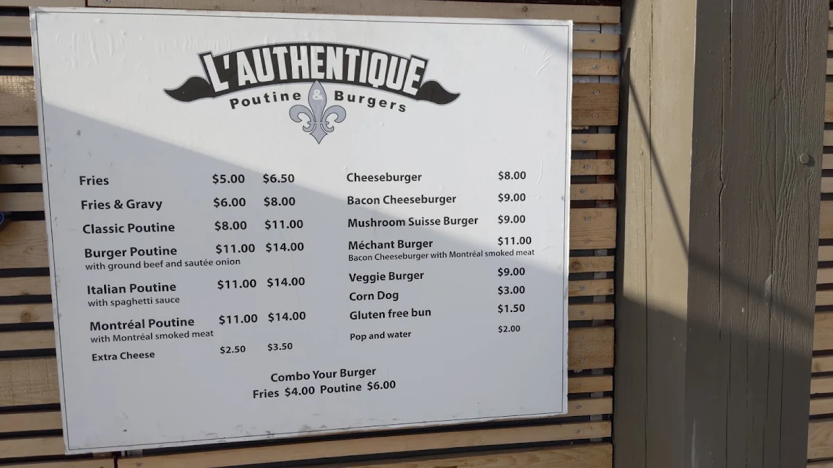 Menu, L'Authentique Poutine and Burgers