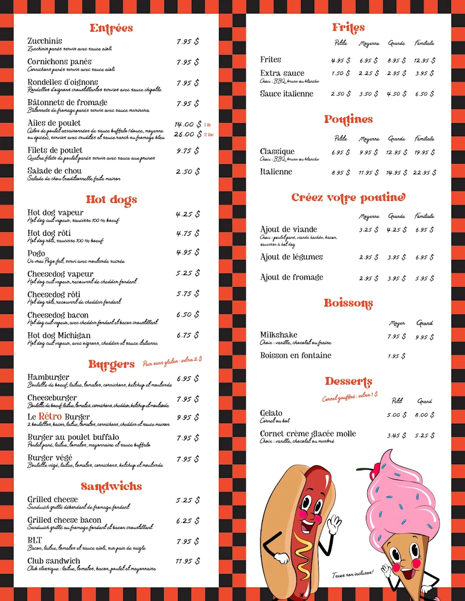 Menu, Le Rétro — Casse-croûte