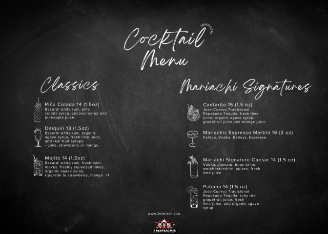 Menu, 3 Mariachis (Richmond Hill)