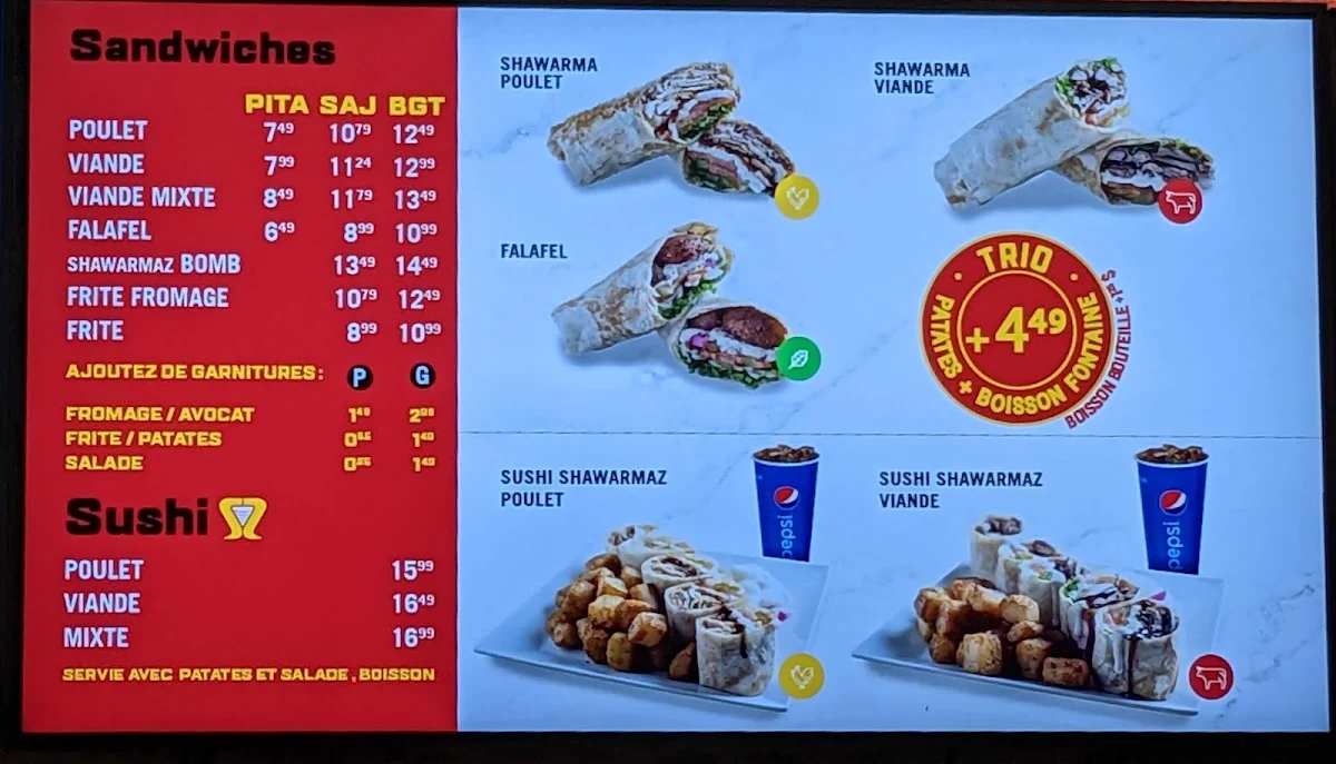Menu, Shawarmaz