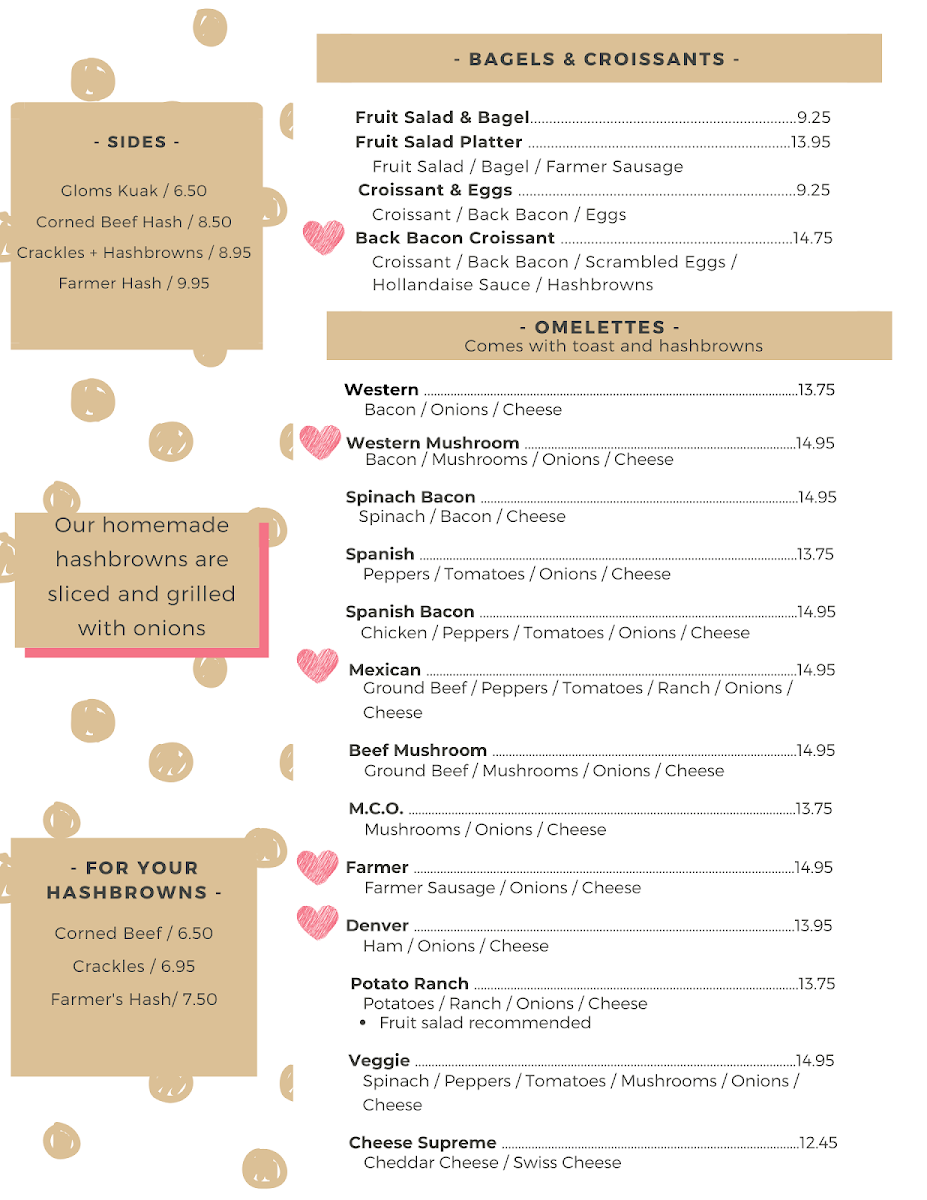 Menu, Dawning Restaurant