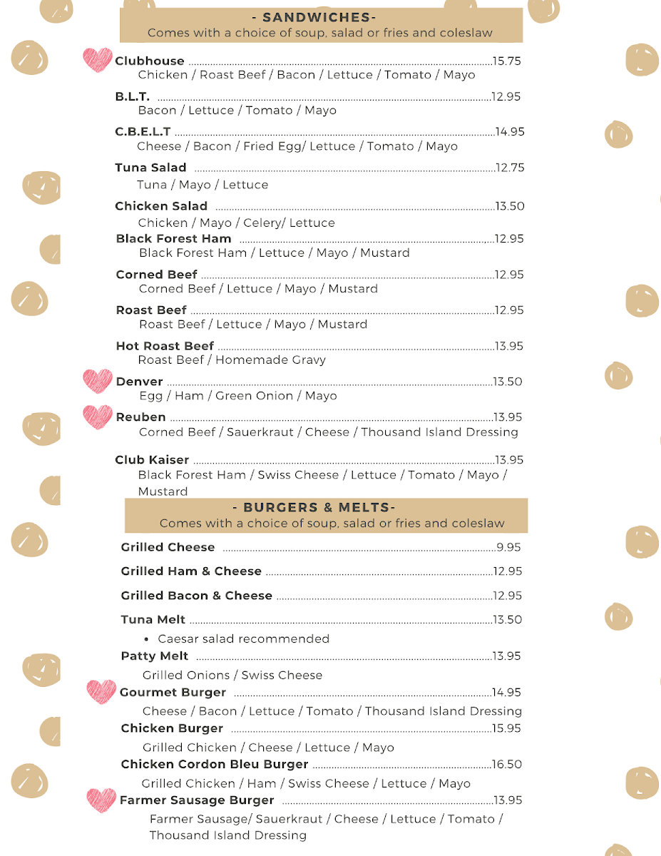 Menu, Dawning Restaurant