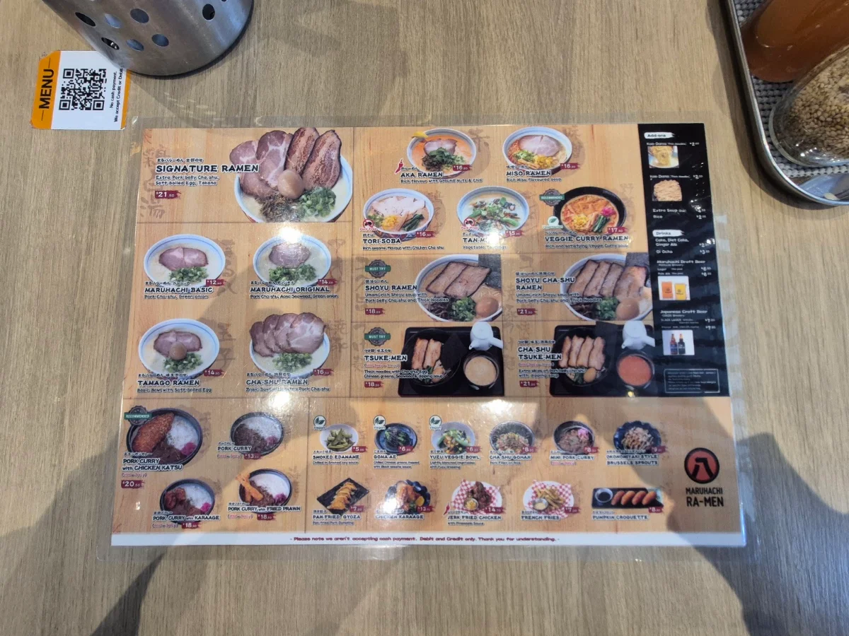 Menu, Maruhachi Ra-men Surrey