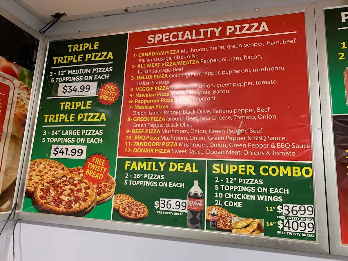 Menu, Real Canadian Pizza
