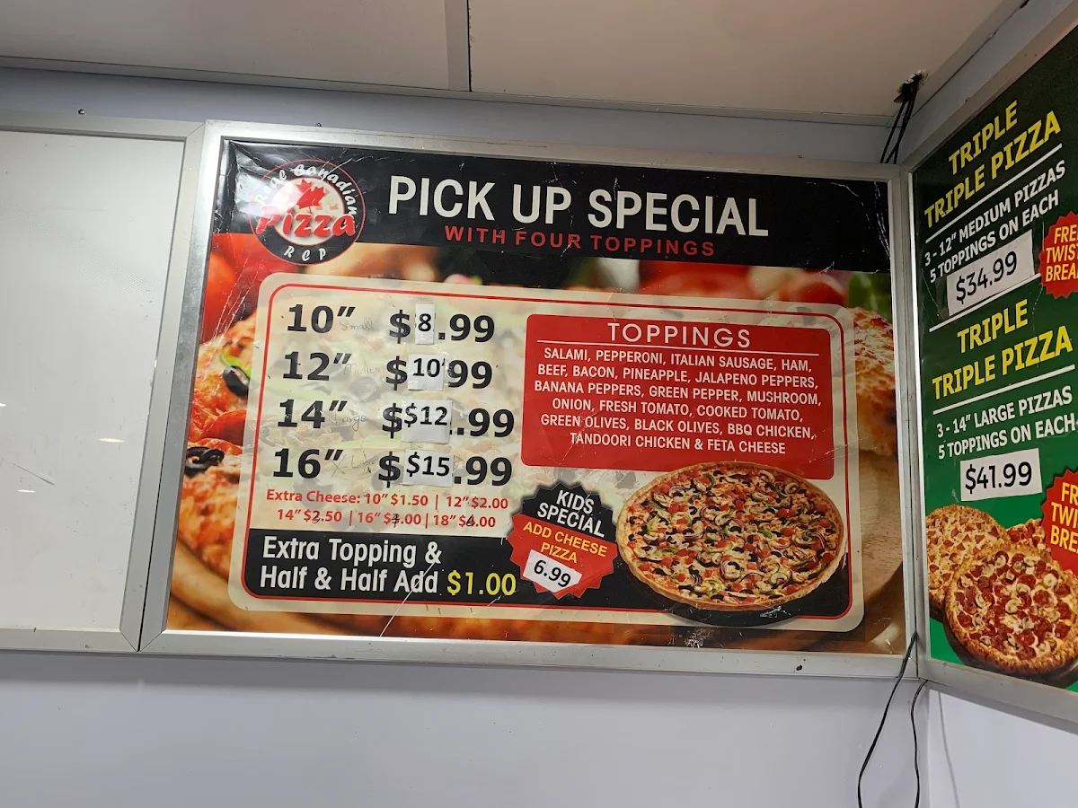 Menu, Real Canadian Pizza