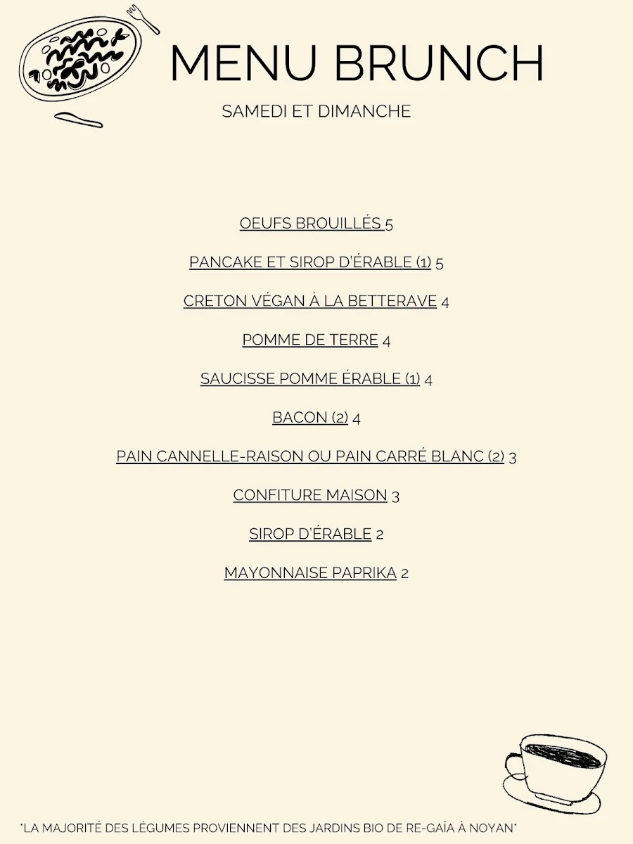 Menu, Le Café Magda