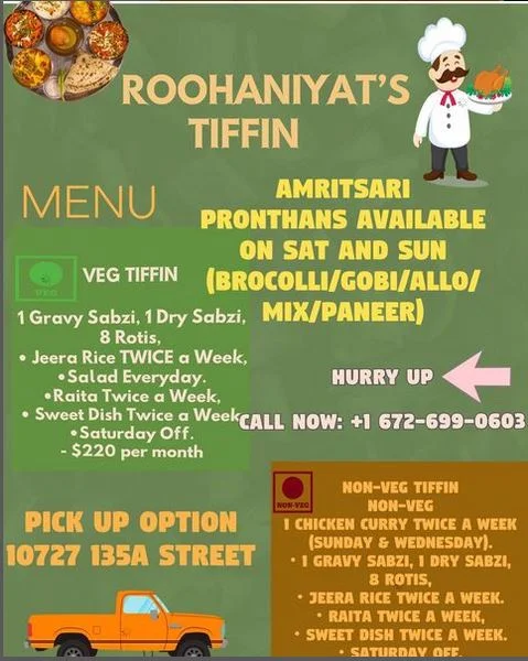 Menu, Roohaniyat Tiffin
