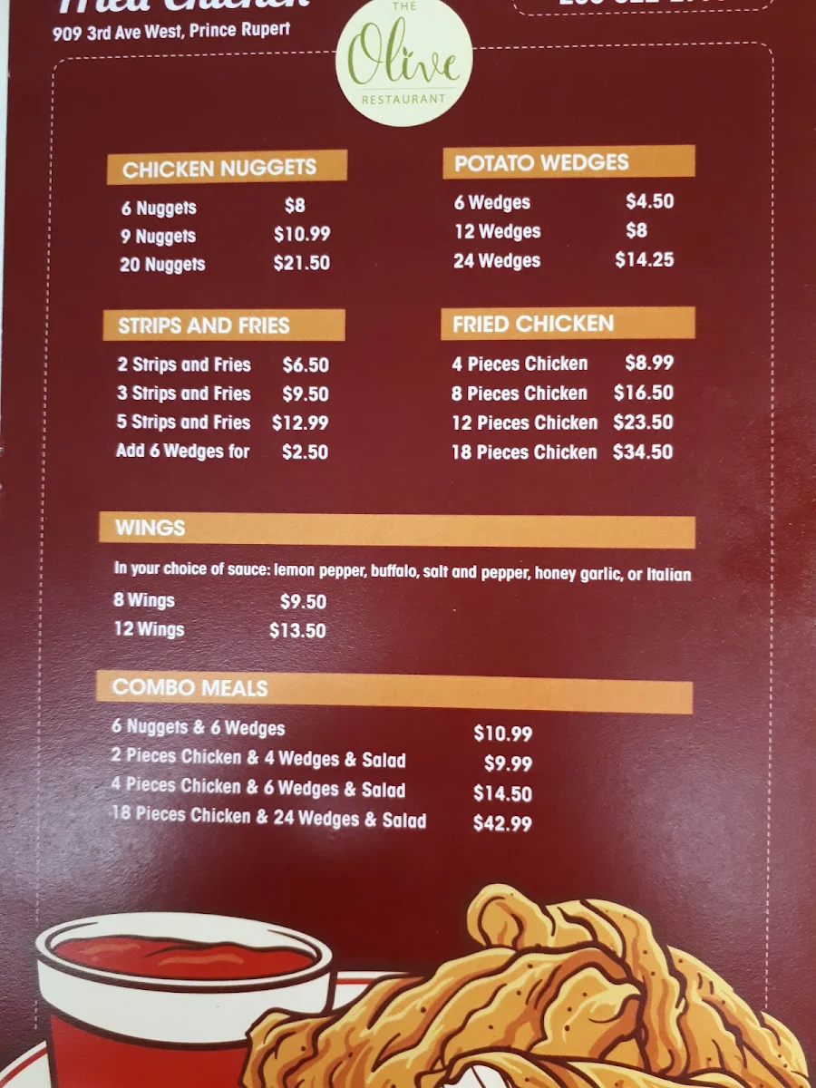 Menu, The Olive Restaurant