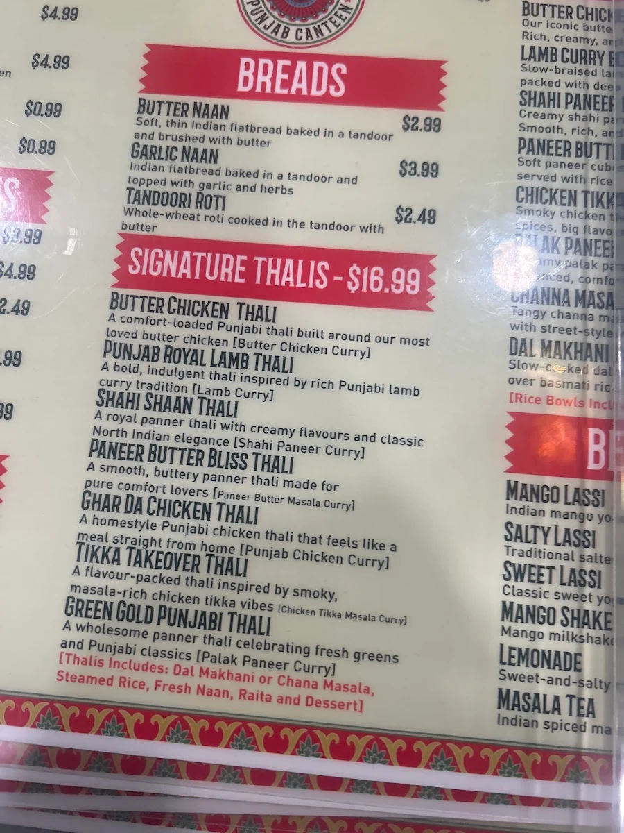 Menu, Punjab Canteen Laval