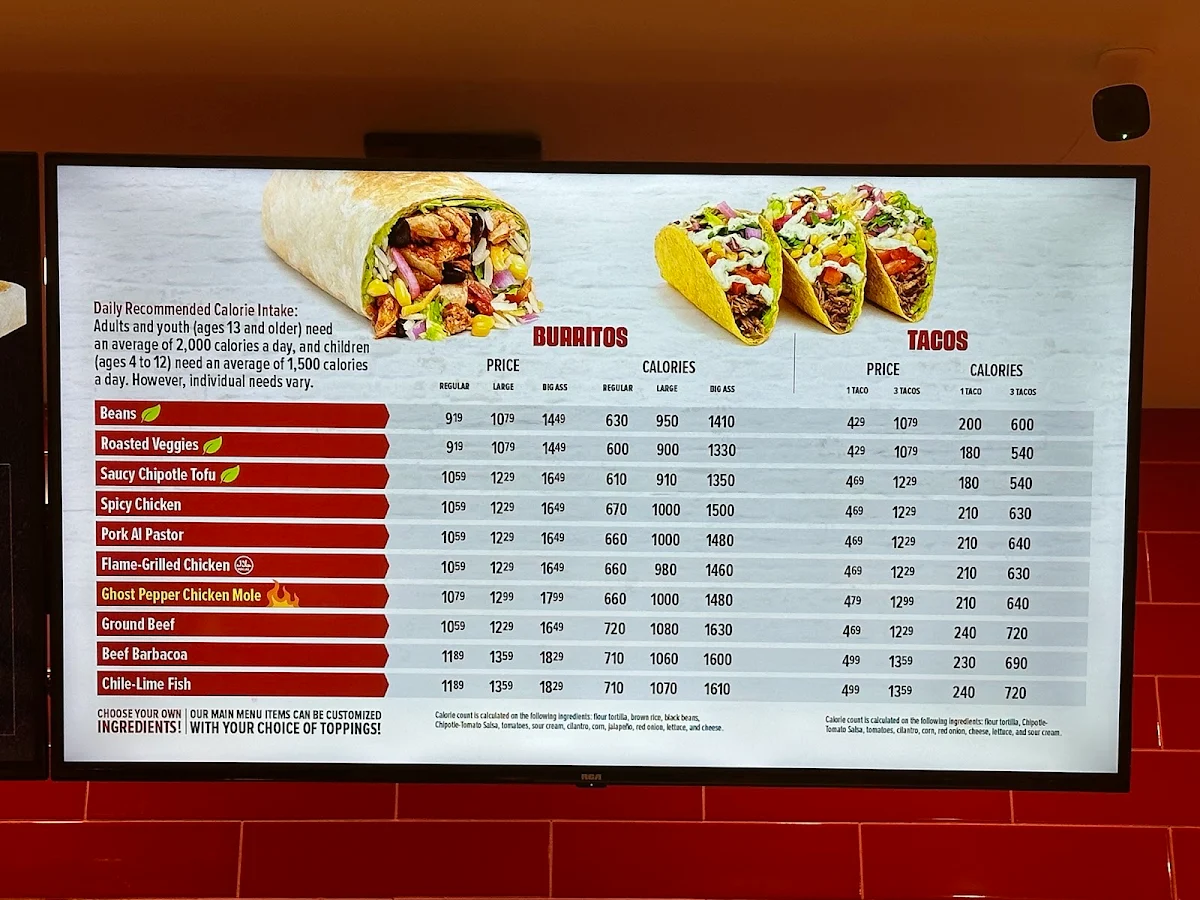 Menu, Quesada Burritos & Tacos